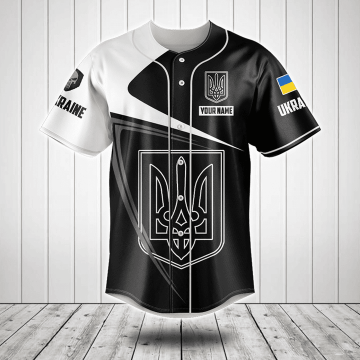 Customize Ukraine Symbol Black And White Skull Baseball Jersey Shirt