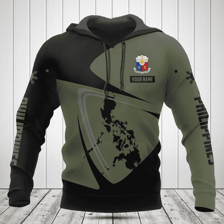 Customize Philippines Map Black And Olive Green Shirts