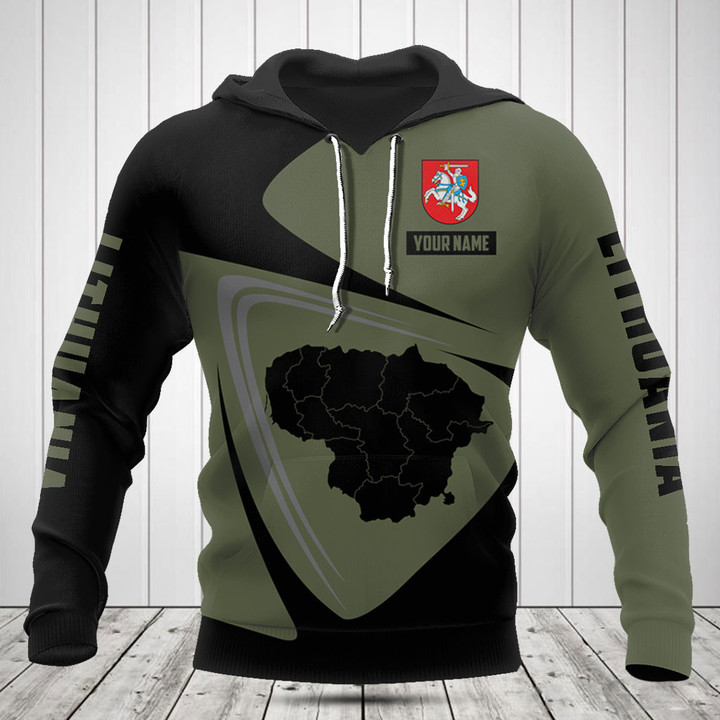 Customize Lithuania Map Black And Olive Green Shirts