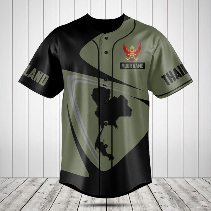 Customize Thailand Map Black And Olive Green Baseball Jersey Shirt