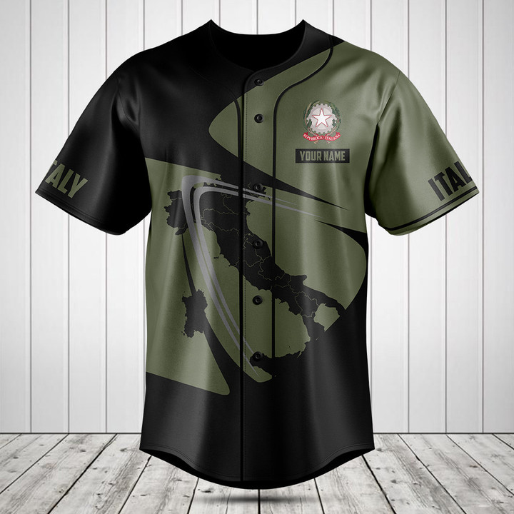 Customize Italy Map Black And Olive Green Baseball Jersey Shirt
