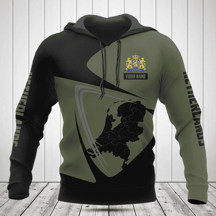 Customize Netherlands Map Black And Olive Green Shirts