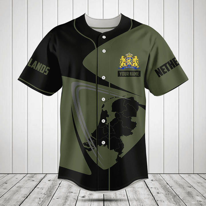 Customize Sweden Map Black And Olive Green Baseball Jersey Shirt