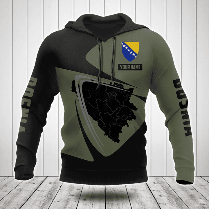 Customize Bosnia Map Black And Olive Green Shirts