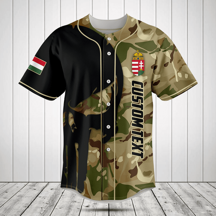 Customize Hungary Black Skull Camouflage Baseball Jersey Shirt