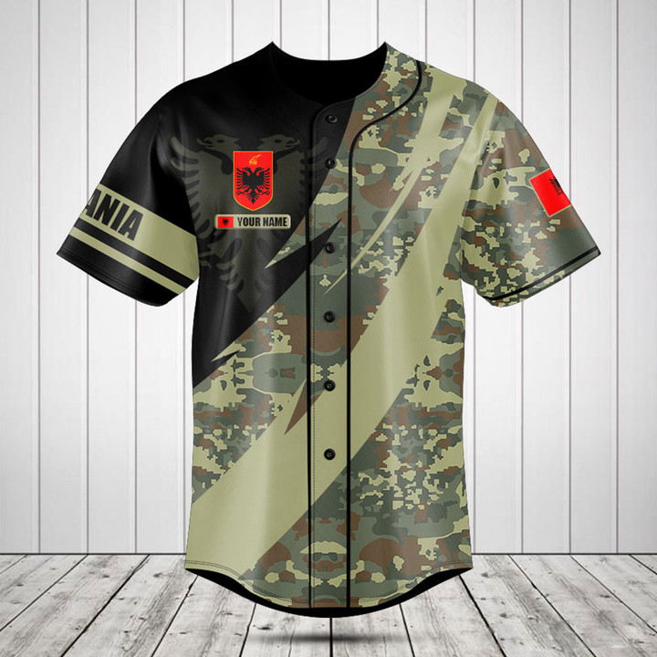 Customize Albania Coat Of Arms Camo Fire Style Baseball Jersey Shirt