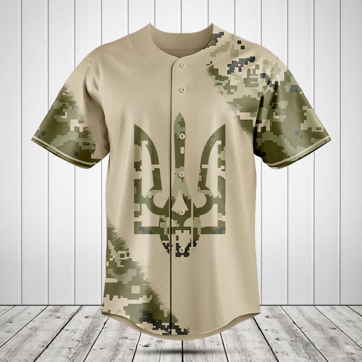 Ukraine Coat Of Arms Camo Baseball Jersey Shirt