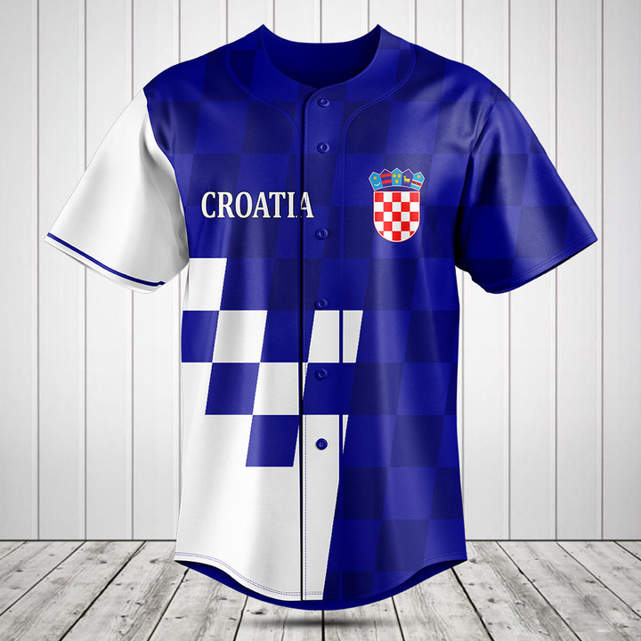 Croatia Pattern Blue And White Baseball Jersey Shirt