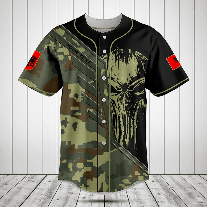 Customize Albania Wing Skull Camouflage Baseball Jersey Shirt