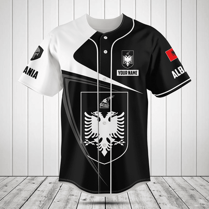 Customize Albania Symbol Black And White Skull Baseball Jersey Shirt