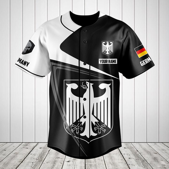 Customize Germany Symbol Black And White Skull Baseball Jersey Shirt