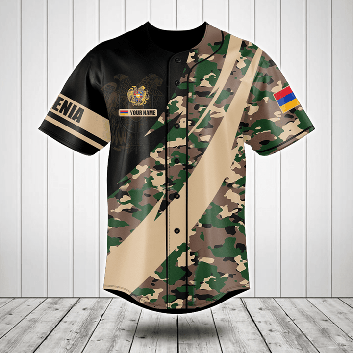 Customize Armenia Coat Of Arms Camo Fire Style Baseball Jersey Shirt