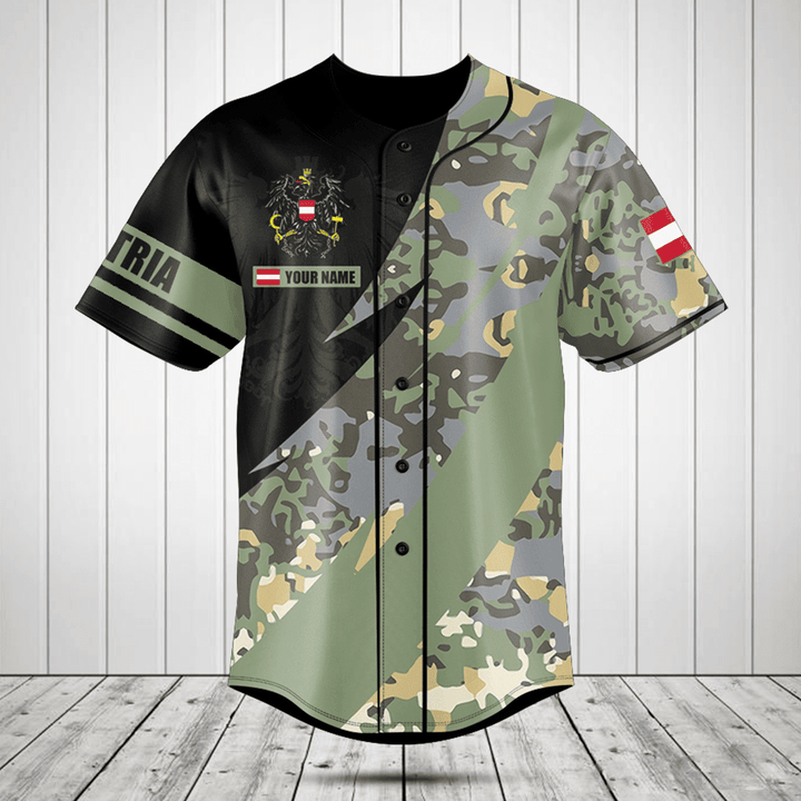 Customize Austria Coat Of Arms Camo Fire Style Baseball Jersey Shirt