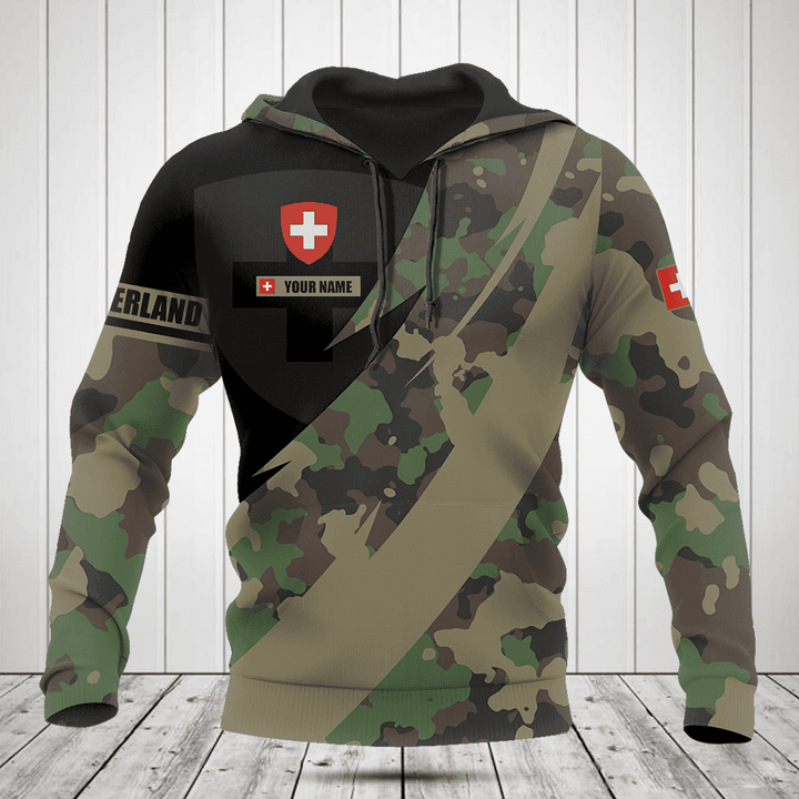 Customize Switzerland Coat Of Arms Camo Fire Style Shirts