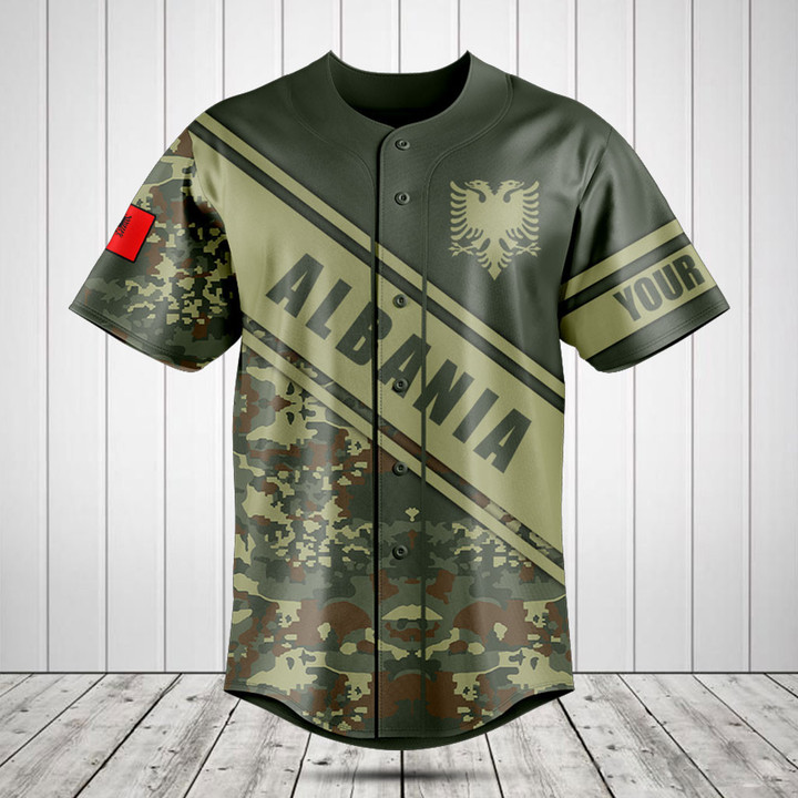 Customize Albania Coat Of Arms Camouflage 3D Baseball Jersey Shirt