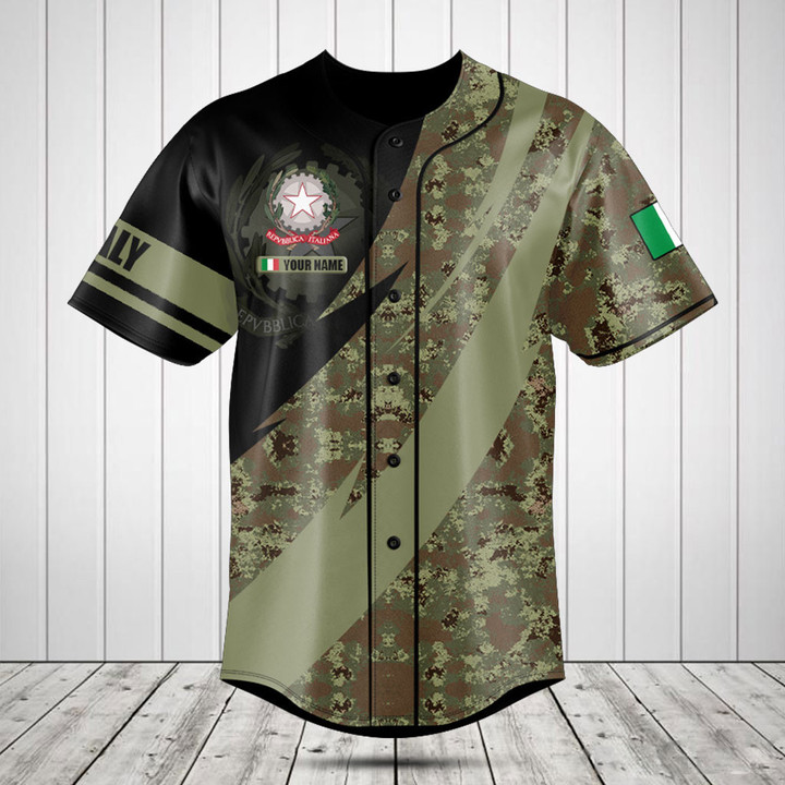 Customize Italy Coat Of Arms Camo Fire Style Baseball Jersey Shirt