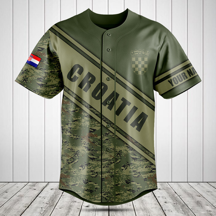 Customize Croatia Coat Of Arms Camouflage 3D Baseball Jersey Shirt
