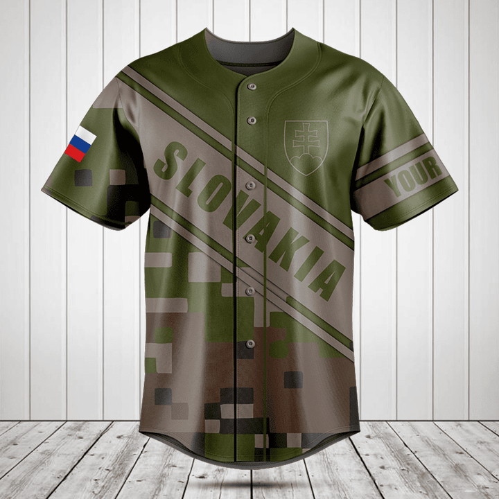 Customize Slovakia Coat Of Arms Camouflage 3D Baseball Jersey Shirt