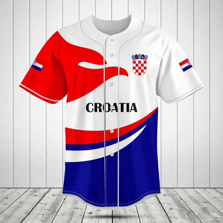 Croatia Flag Fire Style Baseball Jersey Shirt