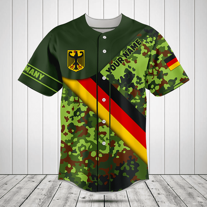Customize Germany Flag Camouflage Army Baseball Jersey Shirt
