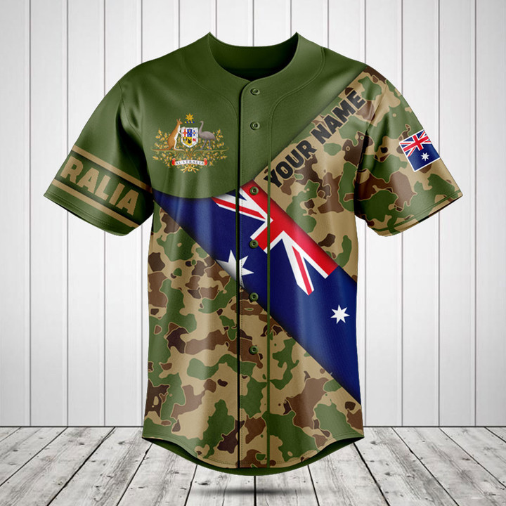 Customize Australia Flag Camouflage Army Baseball Jersey Shirt