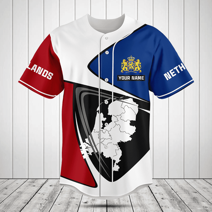 Customize Netherlands Flag And Map Baseball Jersey Shirt