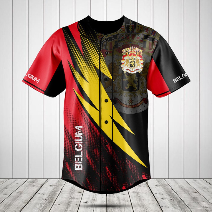 Belgium Coat Of Arms Fire Style Baseball Jersey Shirt