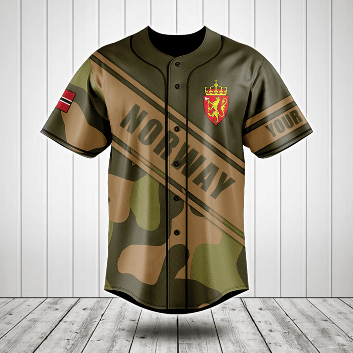 Customize Norway Coat Of Arms Camouflage 3D Baseball Jersey Shirt