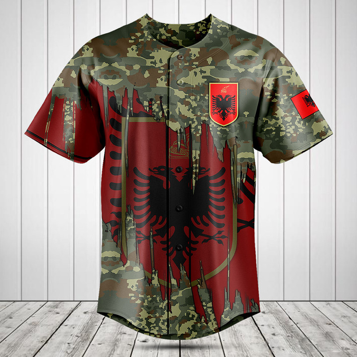 Customize Albania Flag And Coat Of Arms Camo Baseball Jersey Shirt