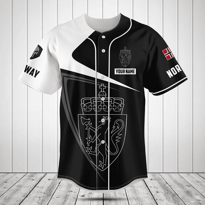 Customize Norway Symbol Black And White Skull Baseball Jersey Shirt