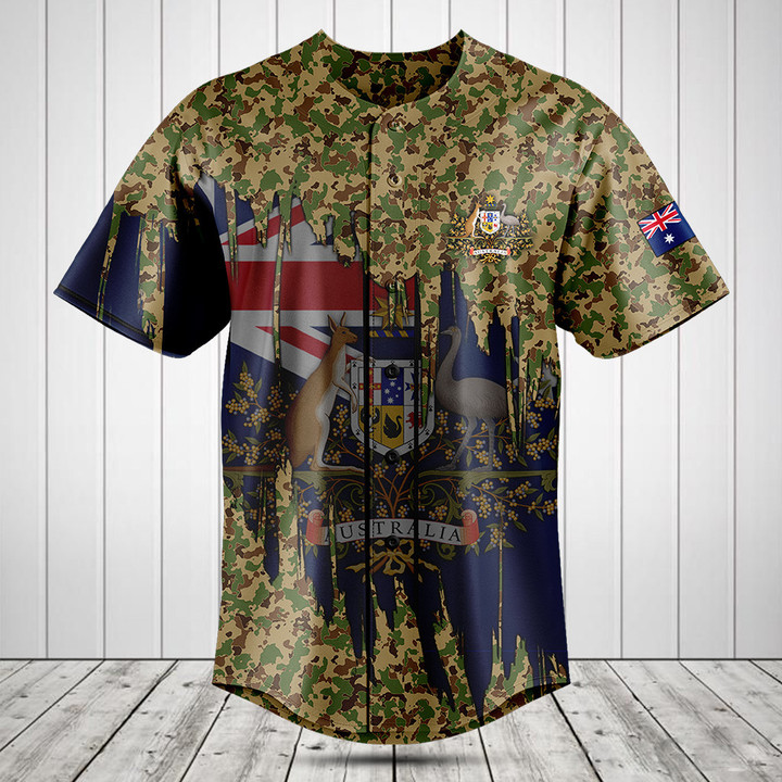 Customize Australia Flag And Coat Of Arms Camo Baseball Jersey Shirt