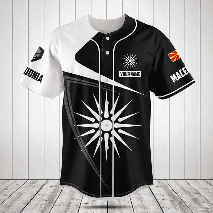 Customize Macedonia Vergina Sun Black And White Skull Baseball Jersey Shirt