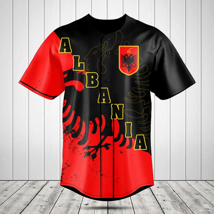 Albania Eagle Flag Brush Stroke Baseball Jersey Shirt