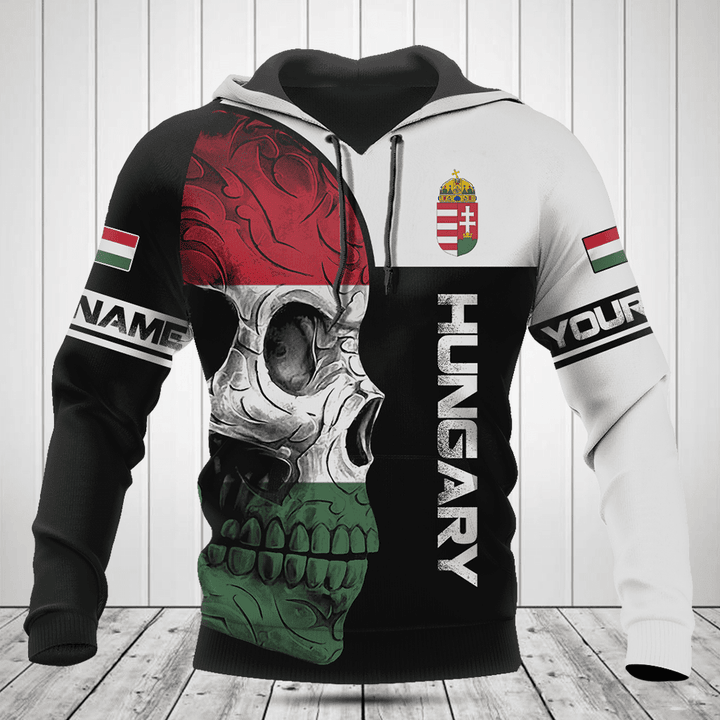 Customize Hungary Skull Flag 3D Black And White Shirts