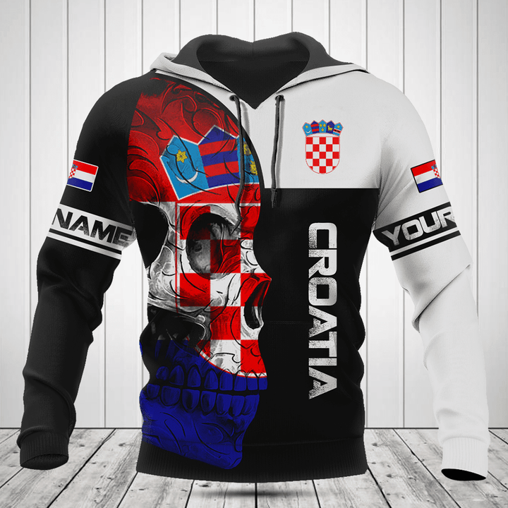 Customize Croatia Skull Flag 3D Black And White Shirts