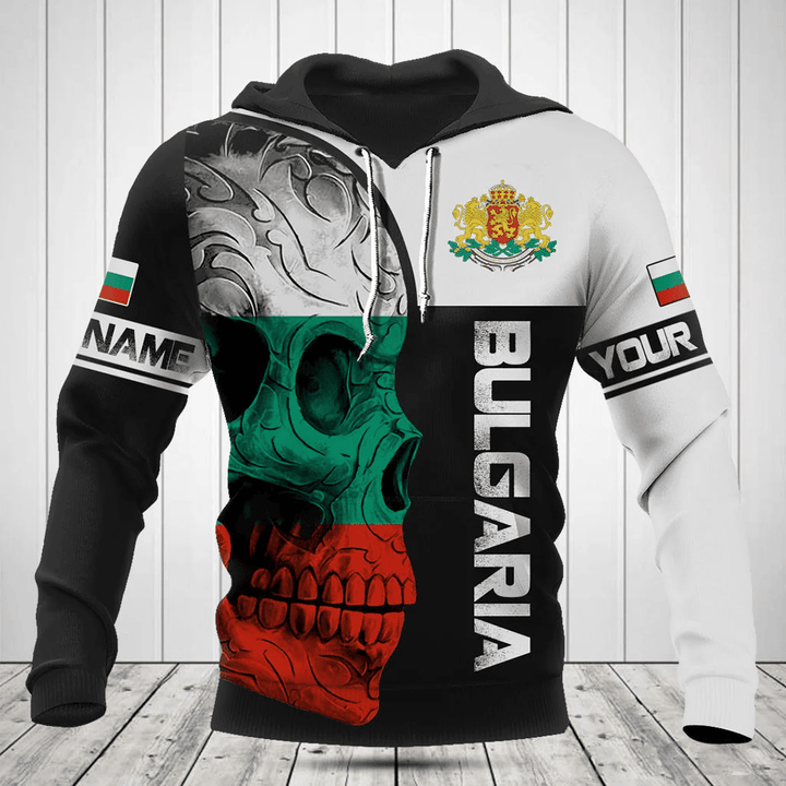 Customize Bulgaria Skull Flag 3D Black And White Shirts