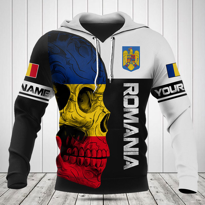 Customize Romania Skull Flag 3D Black And White Shirts