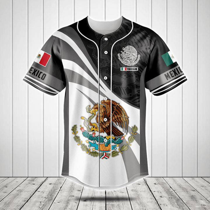 Customize Mexico Coat Of Arms Pattern Baseball Jersey Shirt