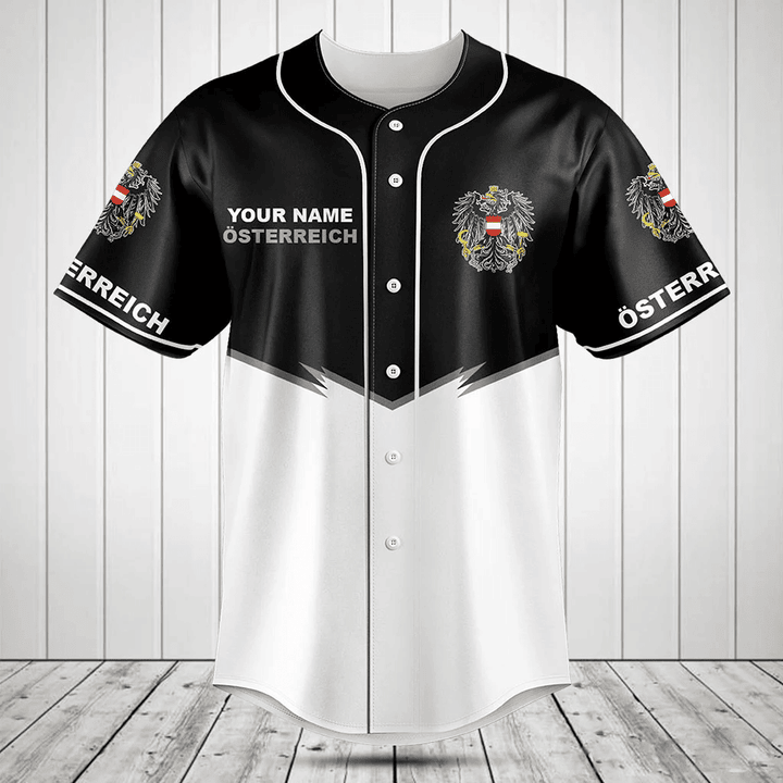 Customize Austria Energy Style Black And White Baseball Jersey Shirt
