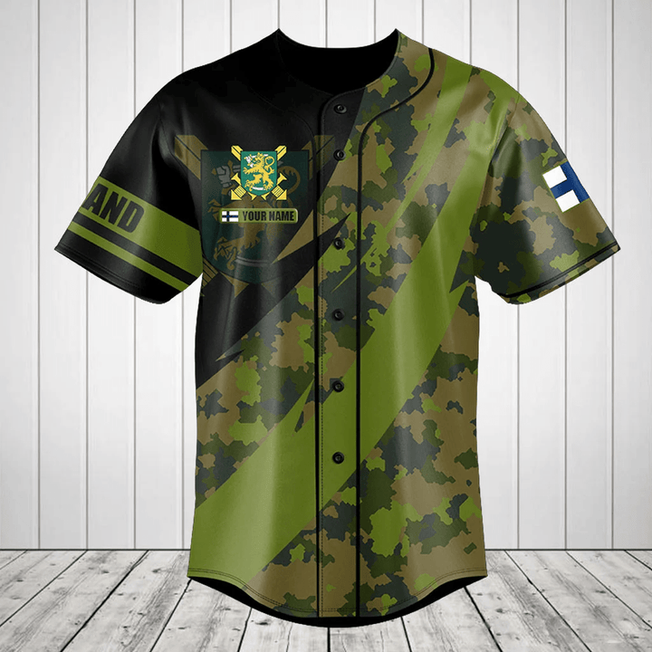 Customize Finnish Army Camo Fire Style Baseball Jersey Shirt