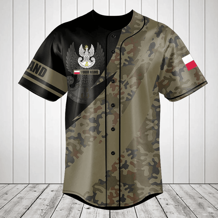 Customize Polish Army Camo Fire Style Baseball Jersey Shirt