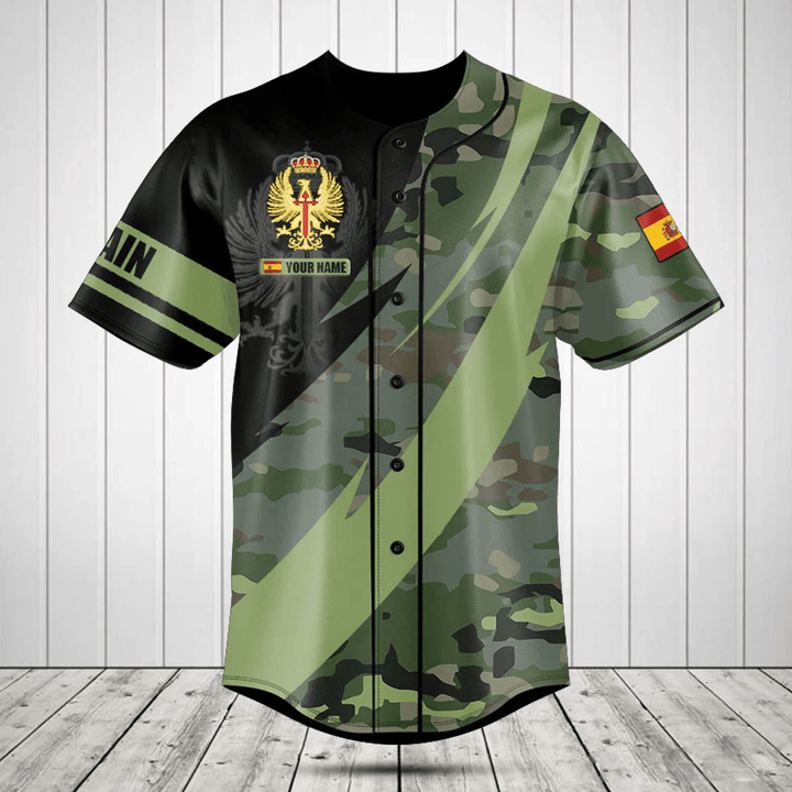 Customize Spanish Army Camo Fire Style Baseball Jersey Shirt