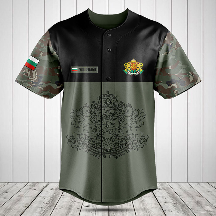 Customize Bulgaria Black Coat Of Arms Camo Baseball Jersey Shirt