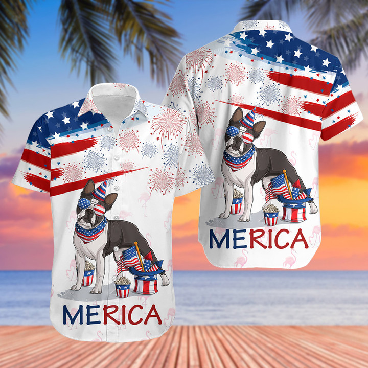 Boston Terrier Indenpendence Day Hawaiian Shirt