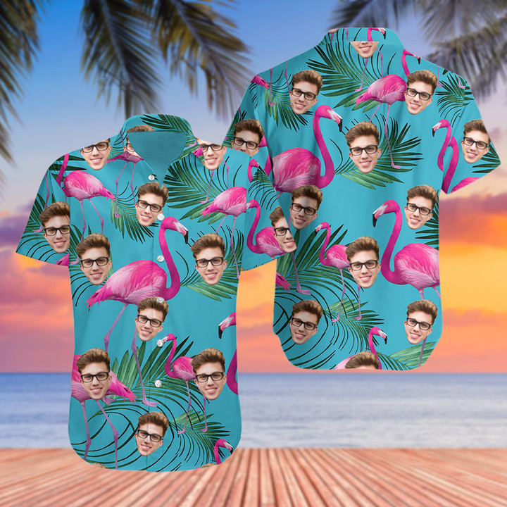 Customize Flamingo Light Blue Hawaiian Shirt