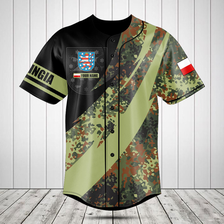 Customize Thuringia Coat of Arms Camo Fire Style Baseball Jersey Shirt