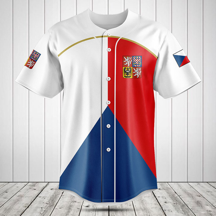 Czechia Coat of Arms Flag White Baseball Jersey Shirt
