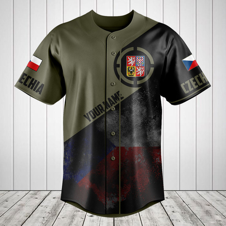 Customize Czechia Round Style Grunge Flag Baseball Jersey Shirt