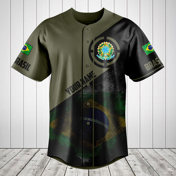 Customize Brasil Round Style Grunge Flag Baseball Jersey Shirt