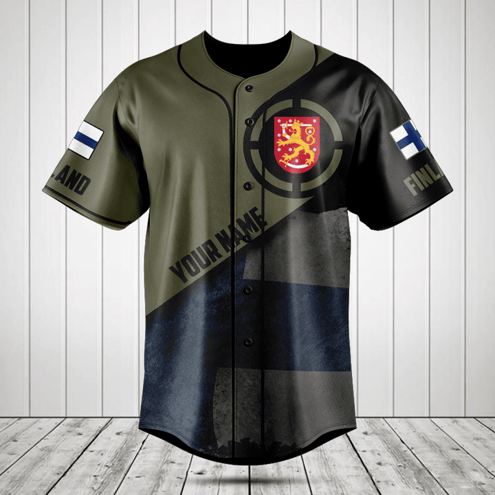 Customize Finland Round Style Grunge Flag Baseball Jersey Shirt